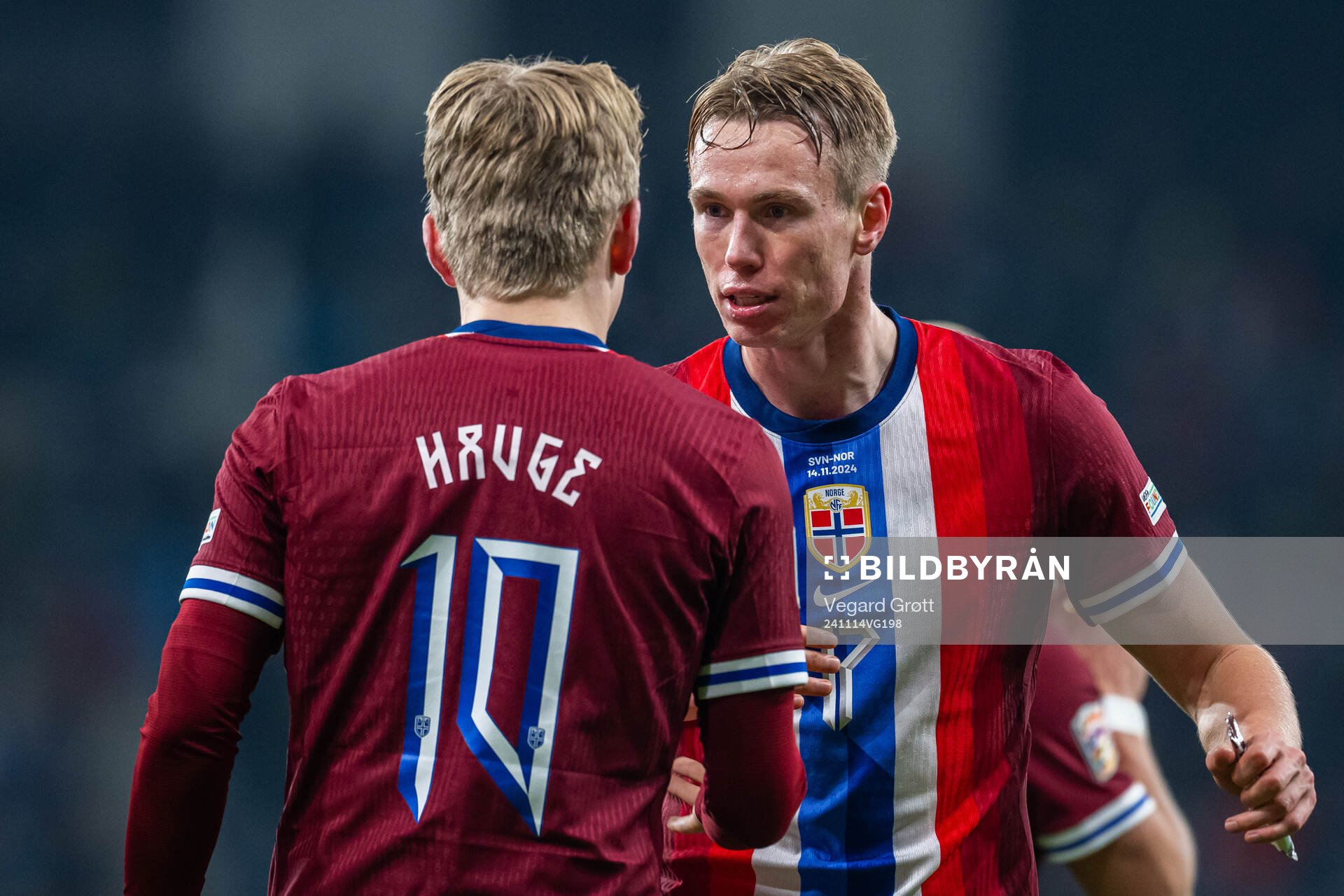 Jens Petter Hauge of Norway celebrates with teammate