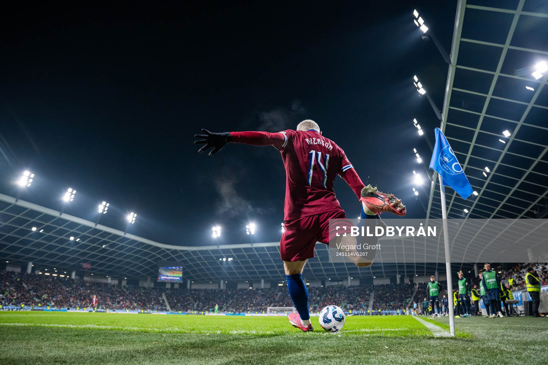 Julian Ryerson of Norway takes a corner kick