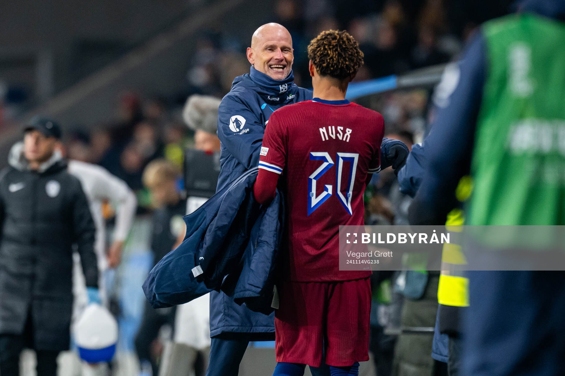 Ståle Solbakken, head coach of Norway, and Antonio Nusa
