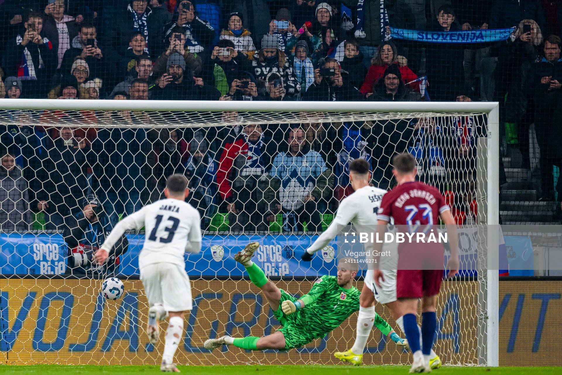 Goalkeeper Egil Selvik of Norway lets in the 1-1 goal