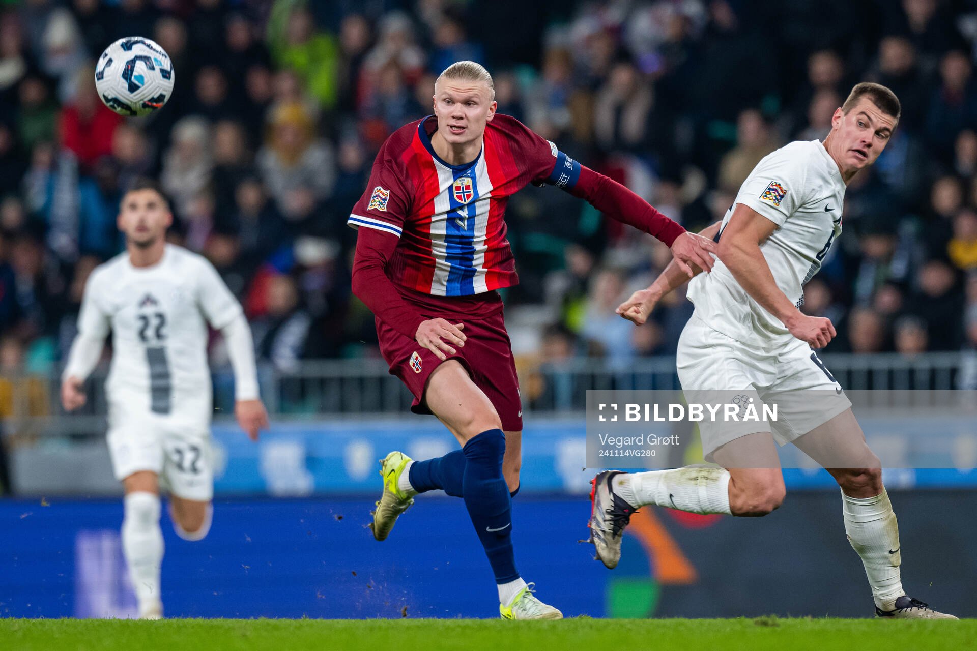 Erling Braut Haaland of Norway and Jaka Bijol of Slovenia