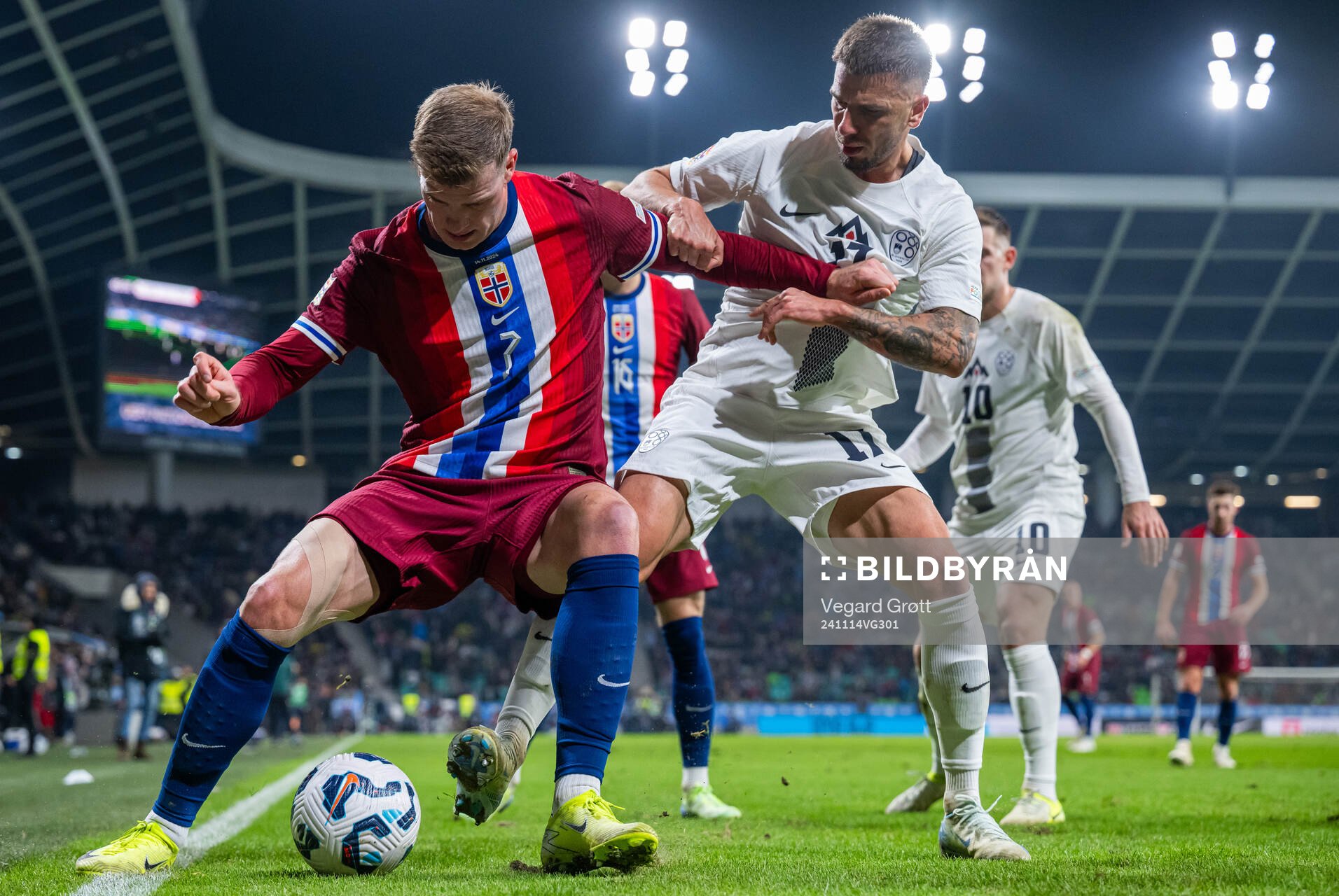 Alexander Sørloth of Norway and Jan Mlakar of Slovenia