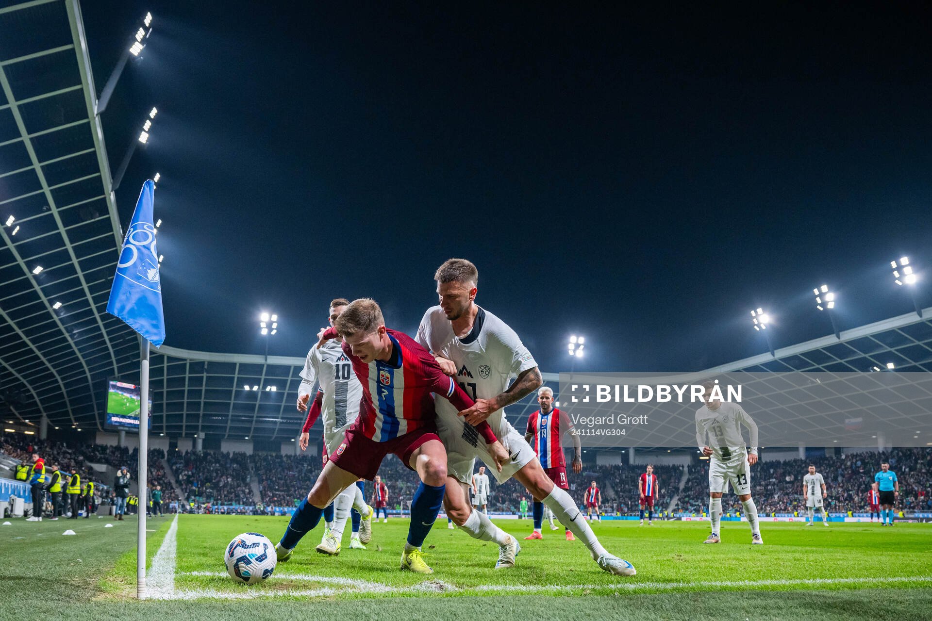 Alexander Sørloth of Norway and Jan Mlakar of Slovenia