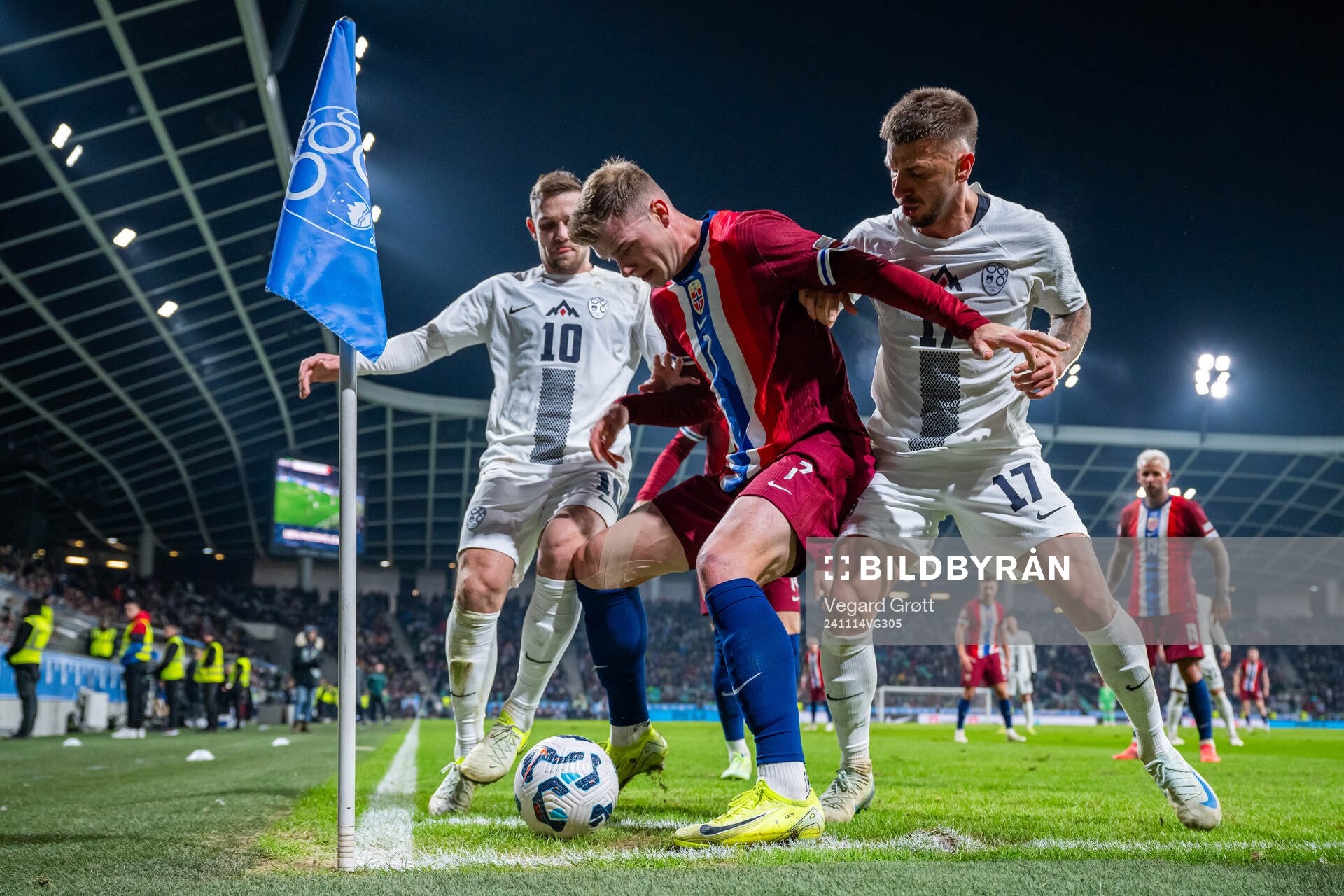 Timi Elsnik of Slovenia, Alexander Sørloth of Norway and
