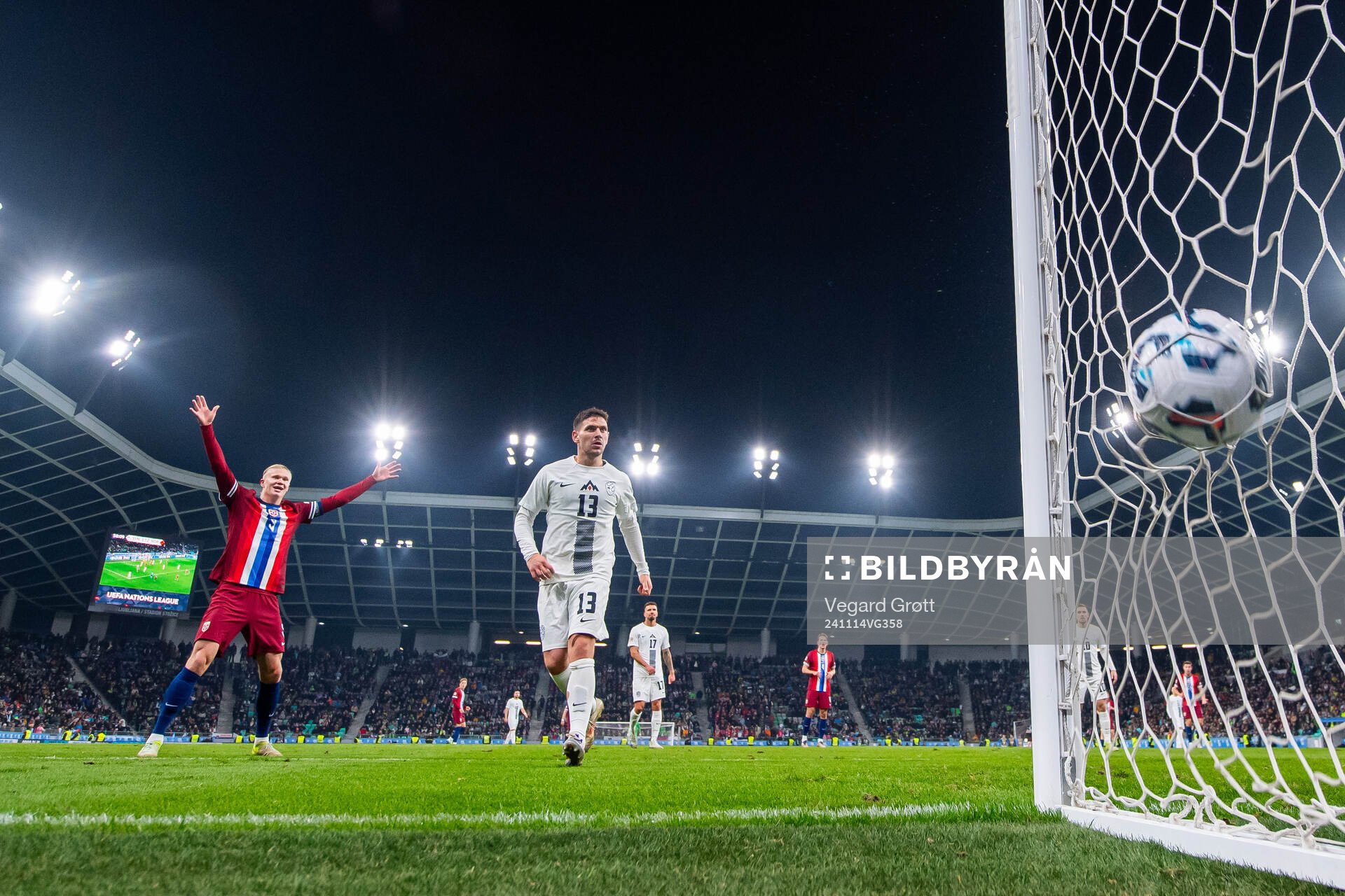 Erling Braut Haaland of Norway celebrates as Antonio Nusa