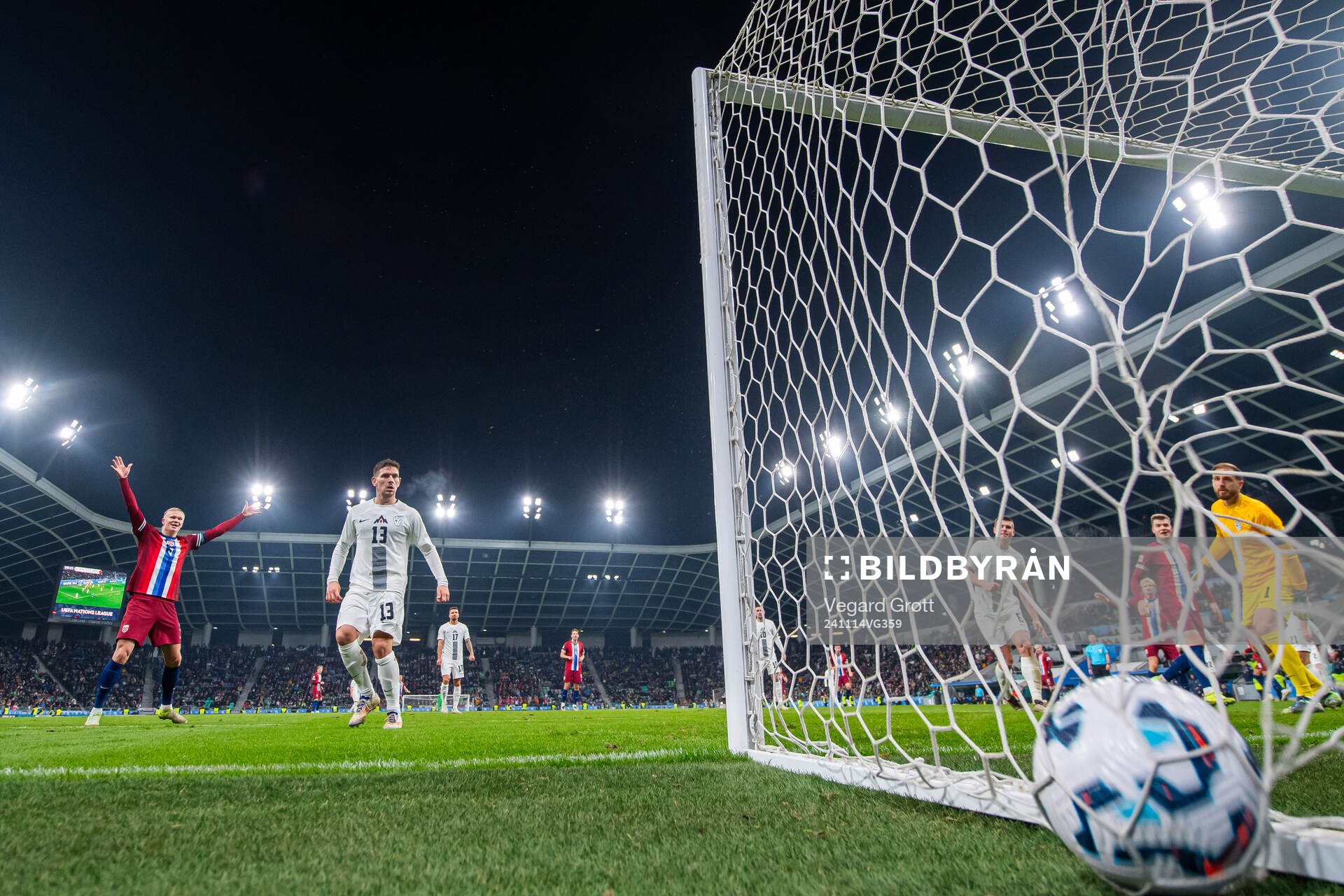 Erling Braut Haaland of Norway celebrates as Antonio Nusa