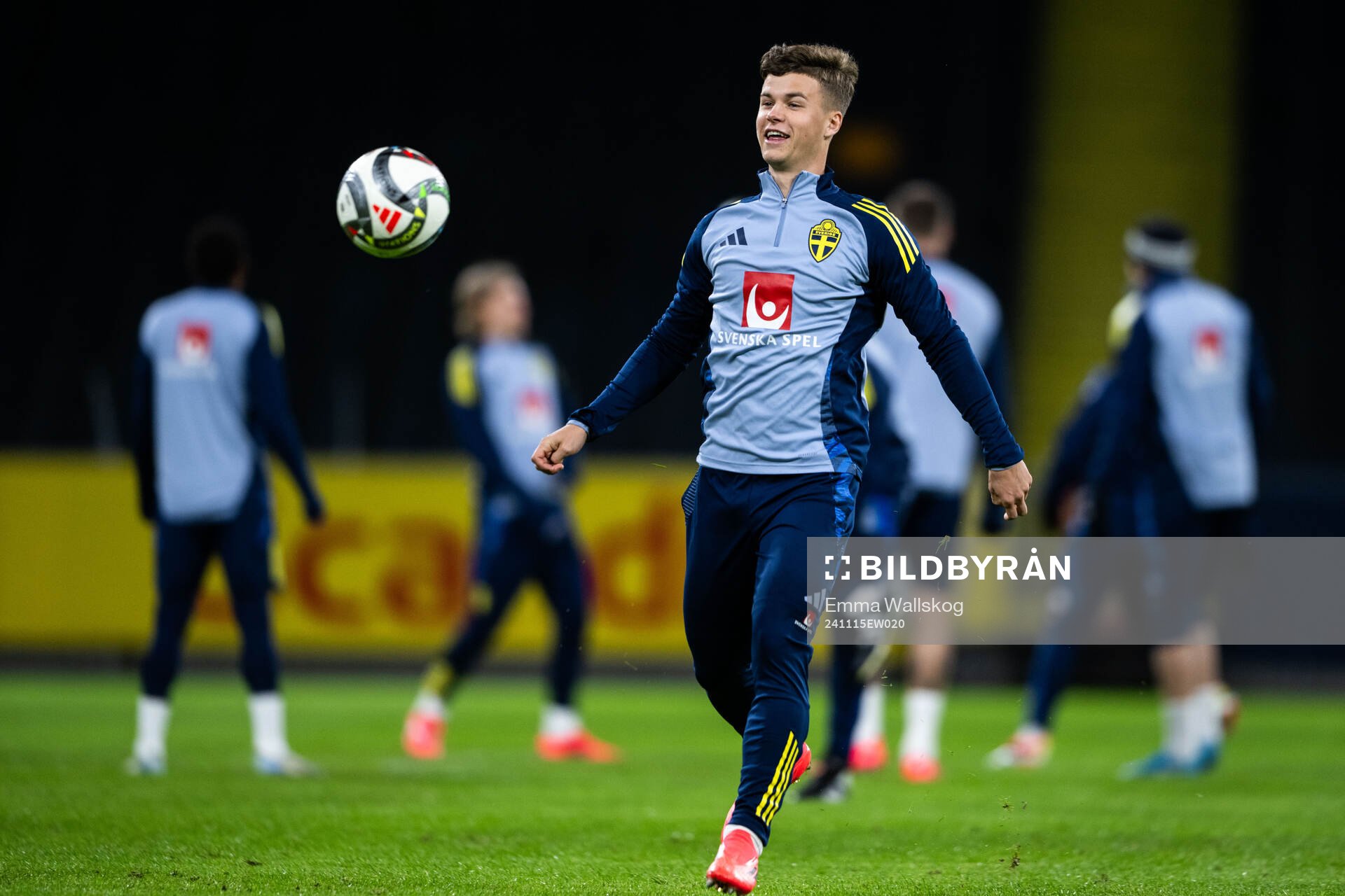 Samuel Dahl of the Swedish men's football national team at a training session on November 15, 2024 in Stockholm. 
