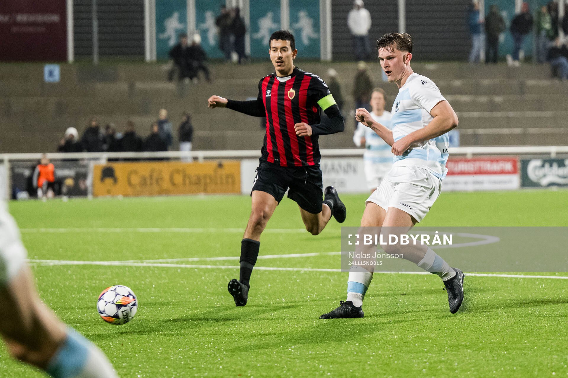 Lucas Larsen of FC Helsingør during the 2 Division football match between FC Helsingør and Ishøj on November 15, 2024 in Helsingør. 