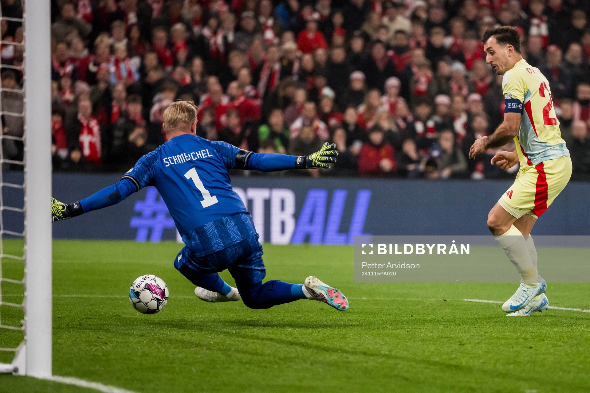 Mikel Oyarzabal of Spain scores 0-1 behind Kasper