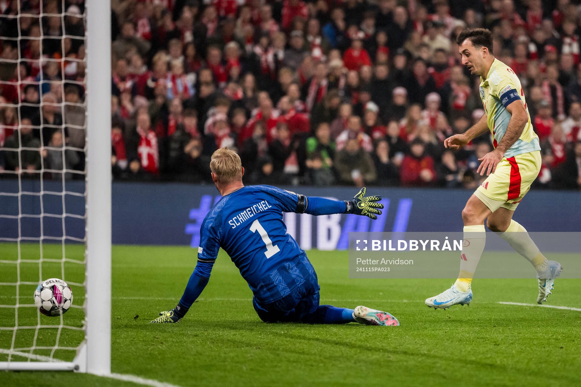 Mikel Oyarzabal of Spain scores 0-1 behind Kasper