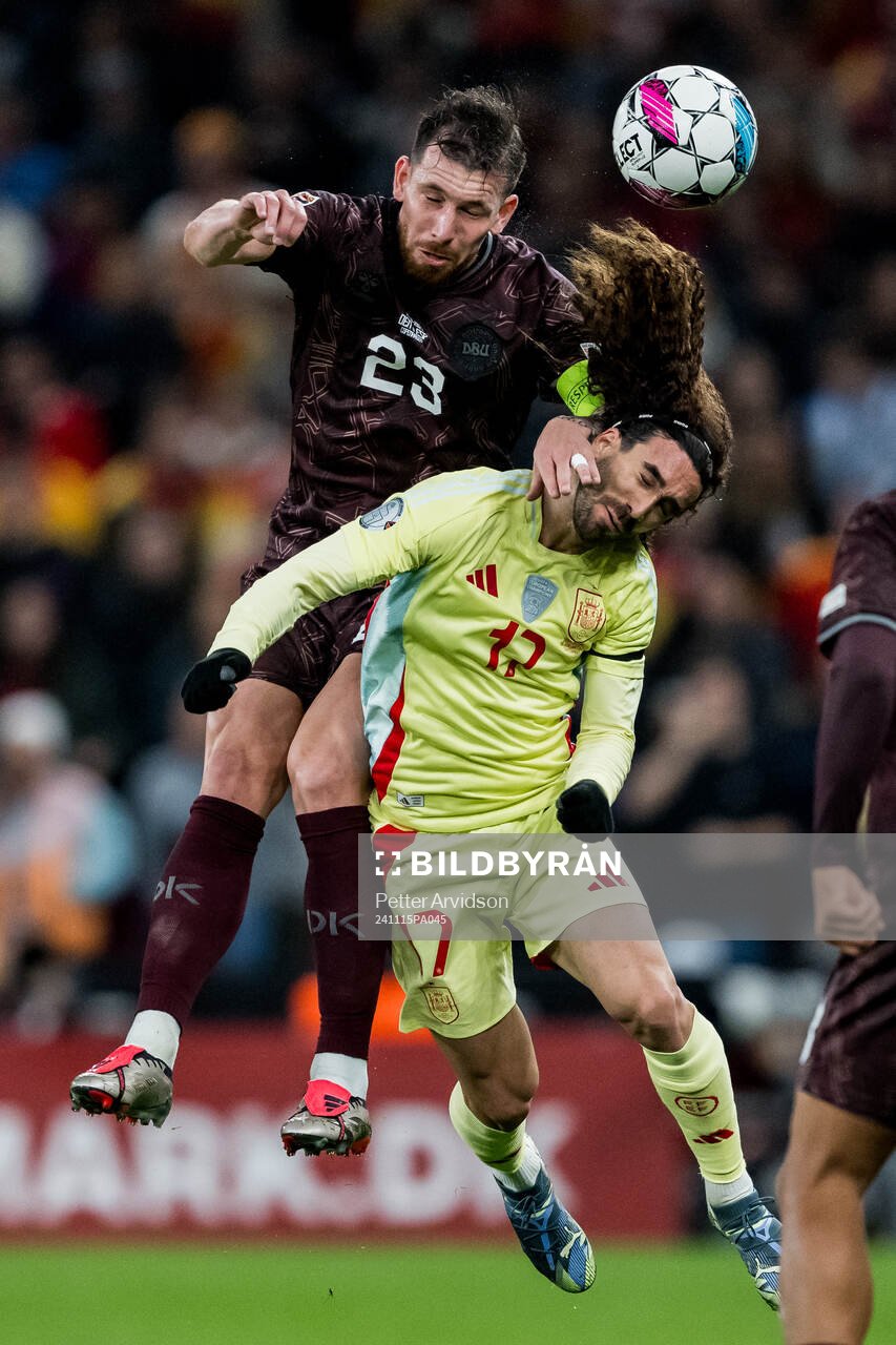 Peter Vindahl of Denmark and Marc Cucurella of Spain