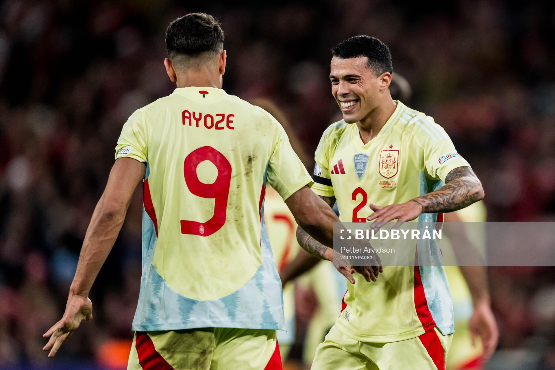 Ayoze Perez and Pedro Porro of Spain celebrating