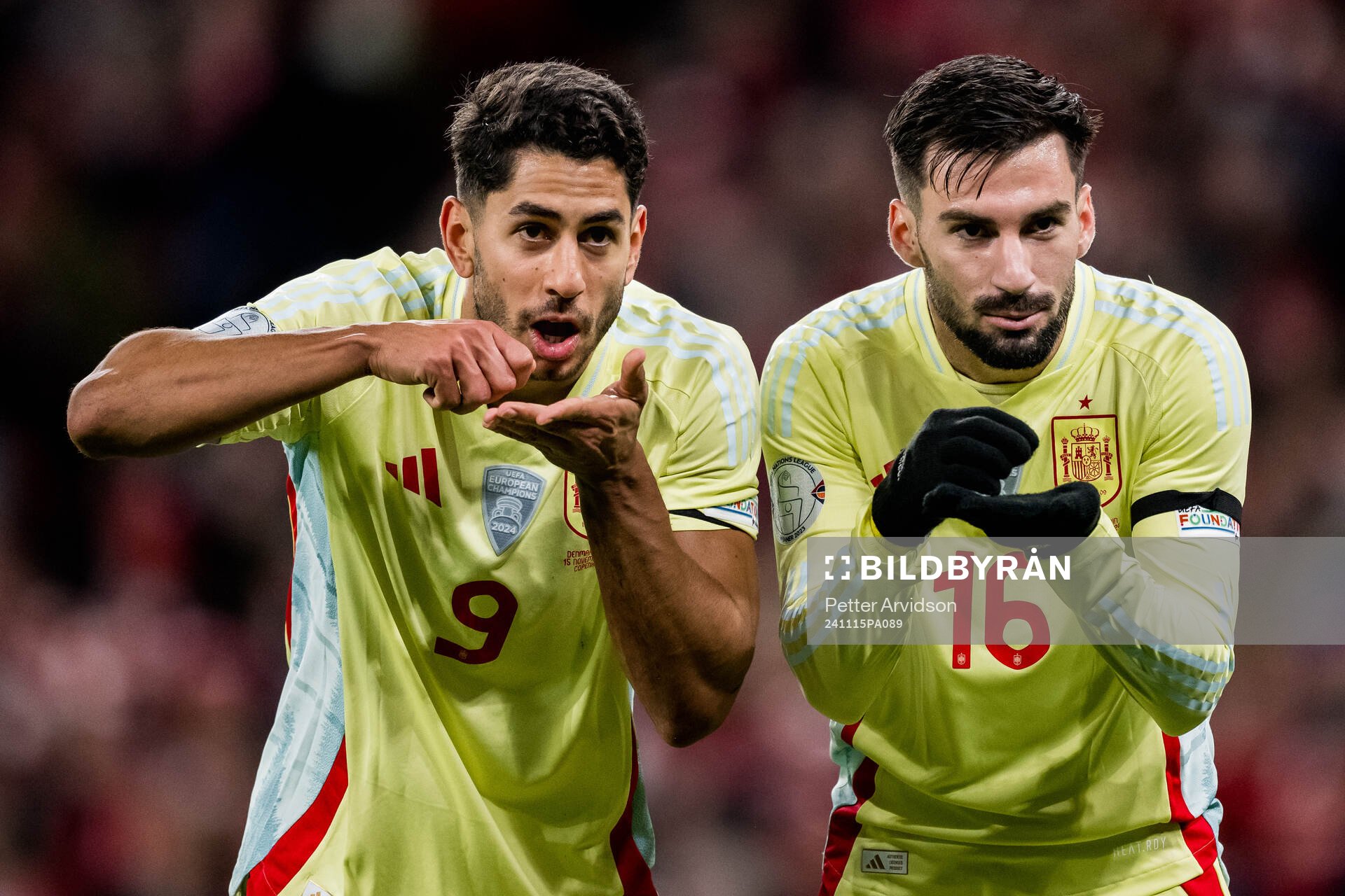 Ayoze Perez and Alex Baena of Spain celebrates