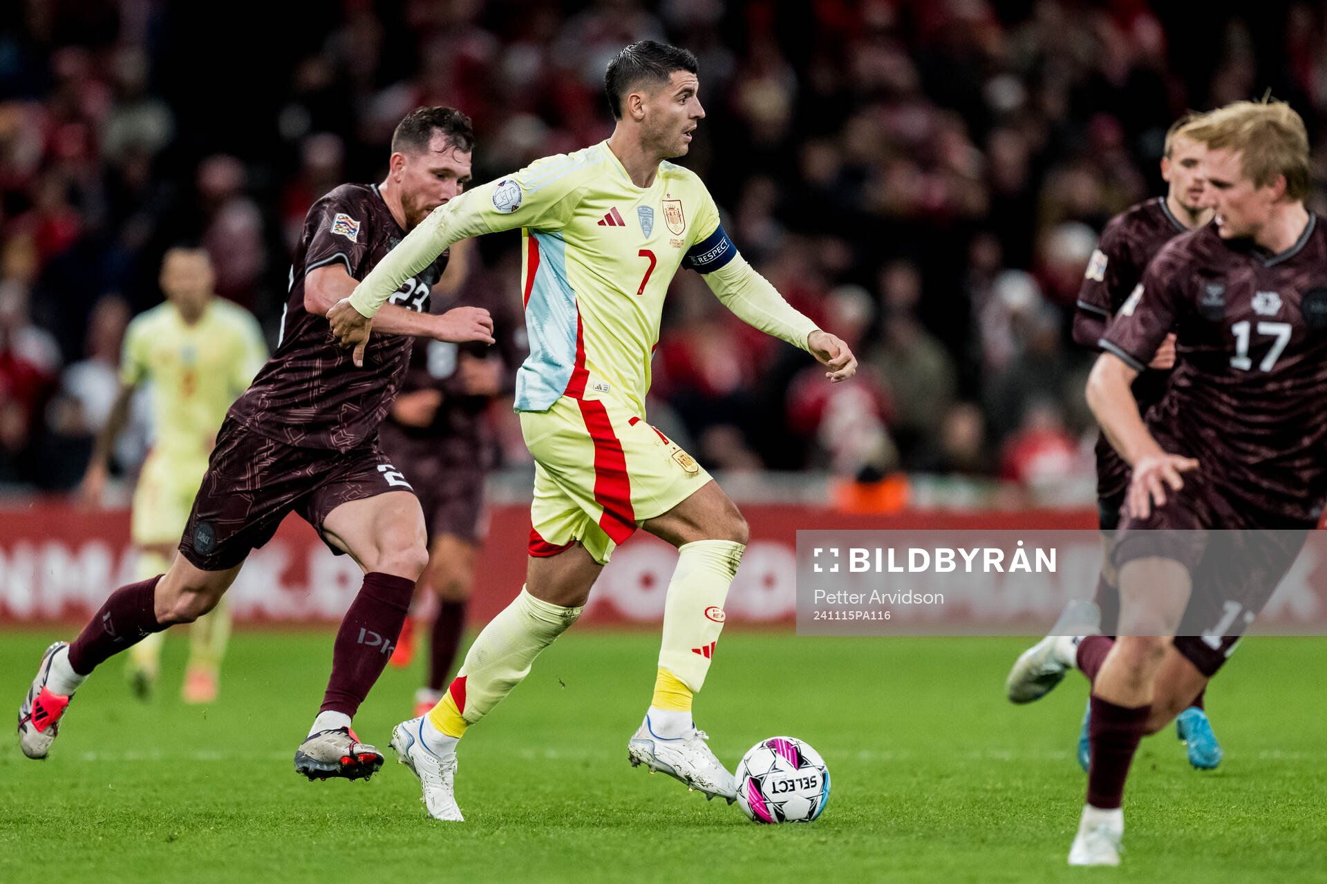 Pierre-Emile Højbjerg of Denmark and Alvaro Morata of Spain