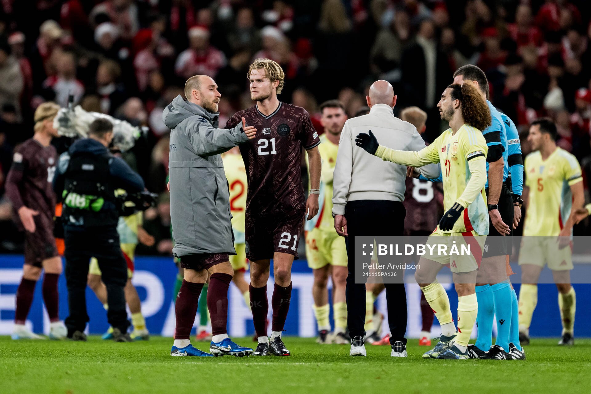 Christian Eriksen and Morten Hjulmand of Denmark