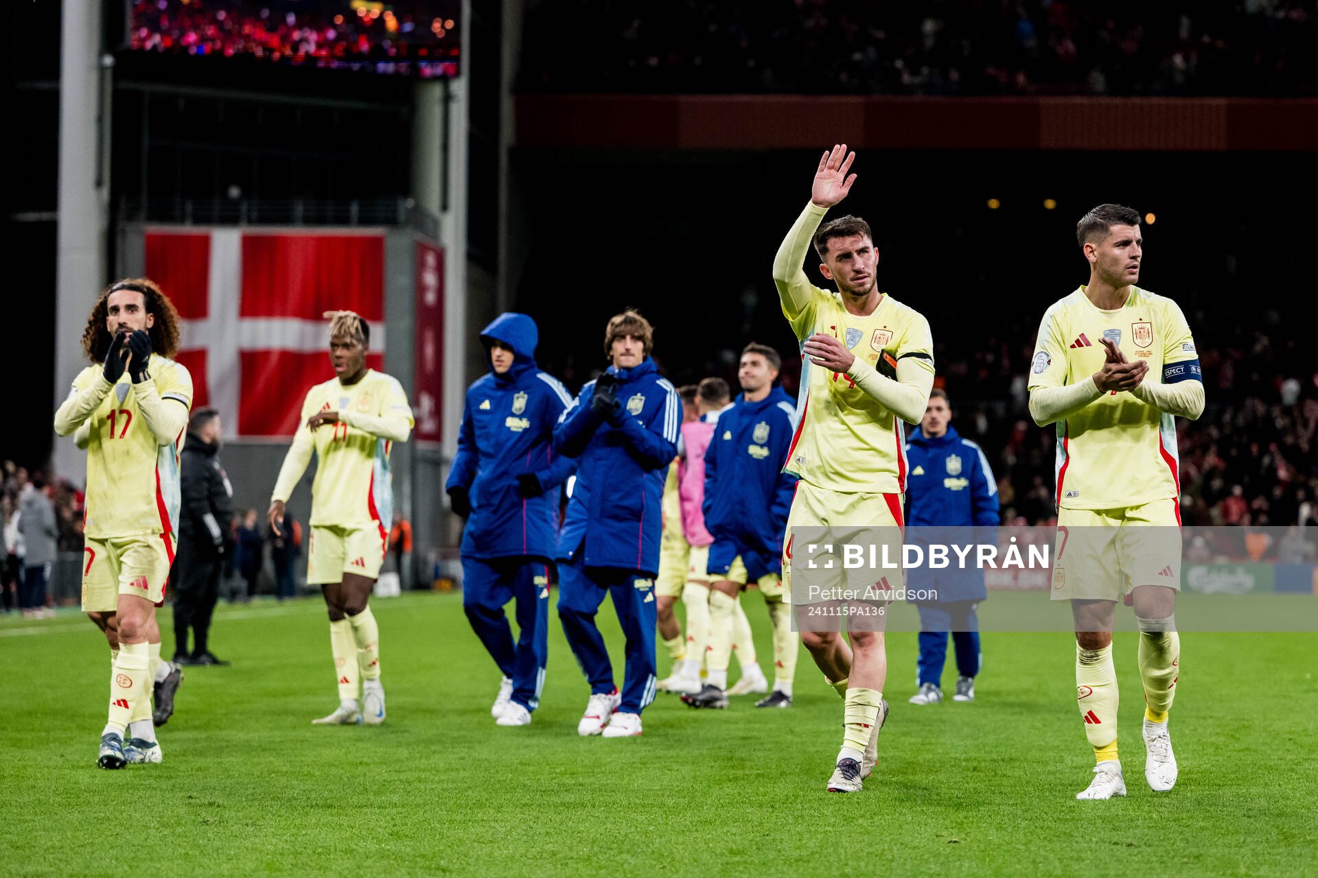 Aymeric Laporte and Alvaro Morata of Spain