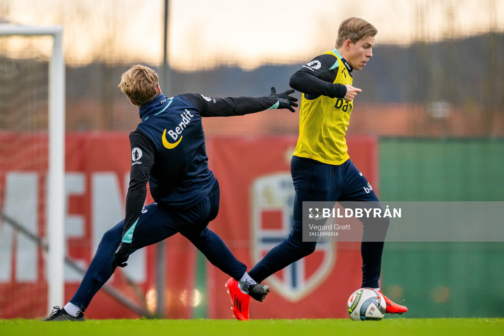 Kristian Thorstvedt and Jens Petter Hauge of the Norwegian