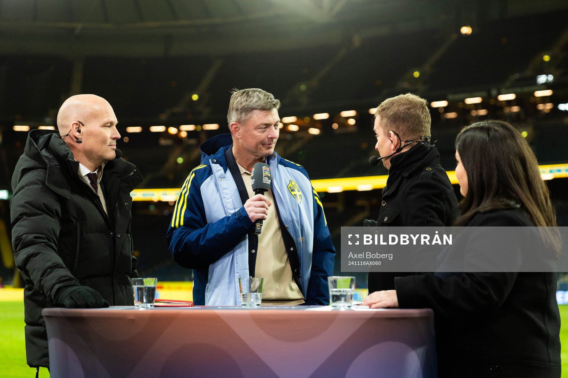 Head coach Jon Dahl Tomasson of Sweden is interviewed in