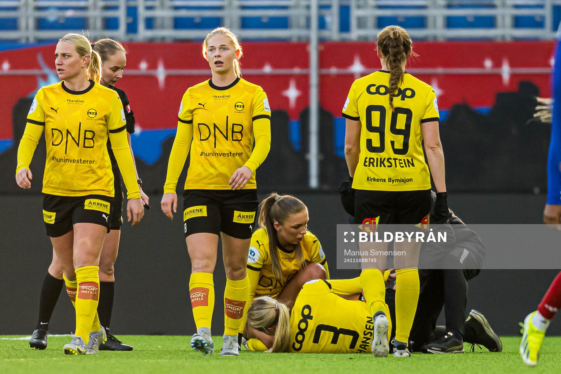 Oda Mathilde Johansen of LSK Kvinner in pain
