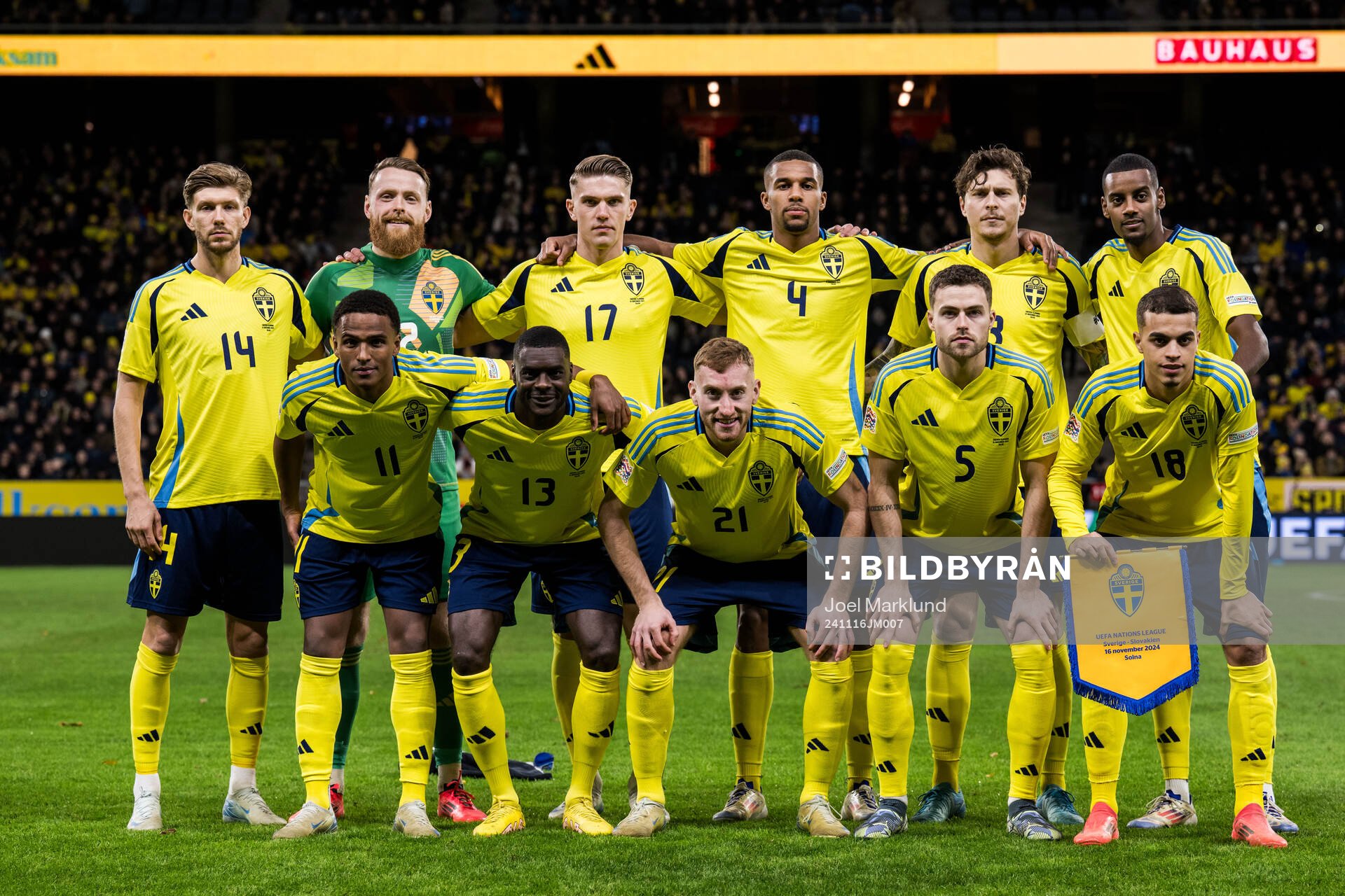 The starting eleven of Sweden pose for a team photo