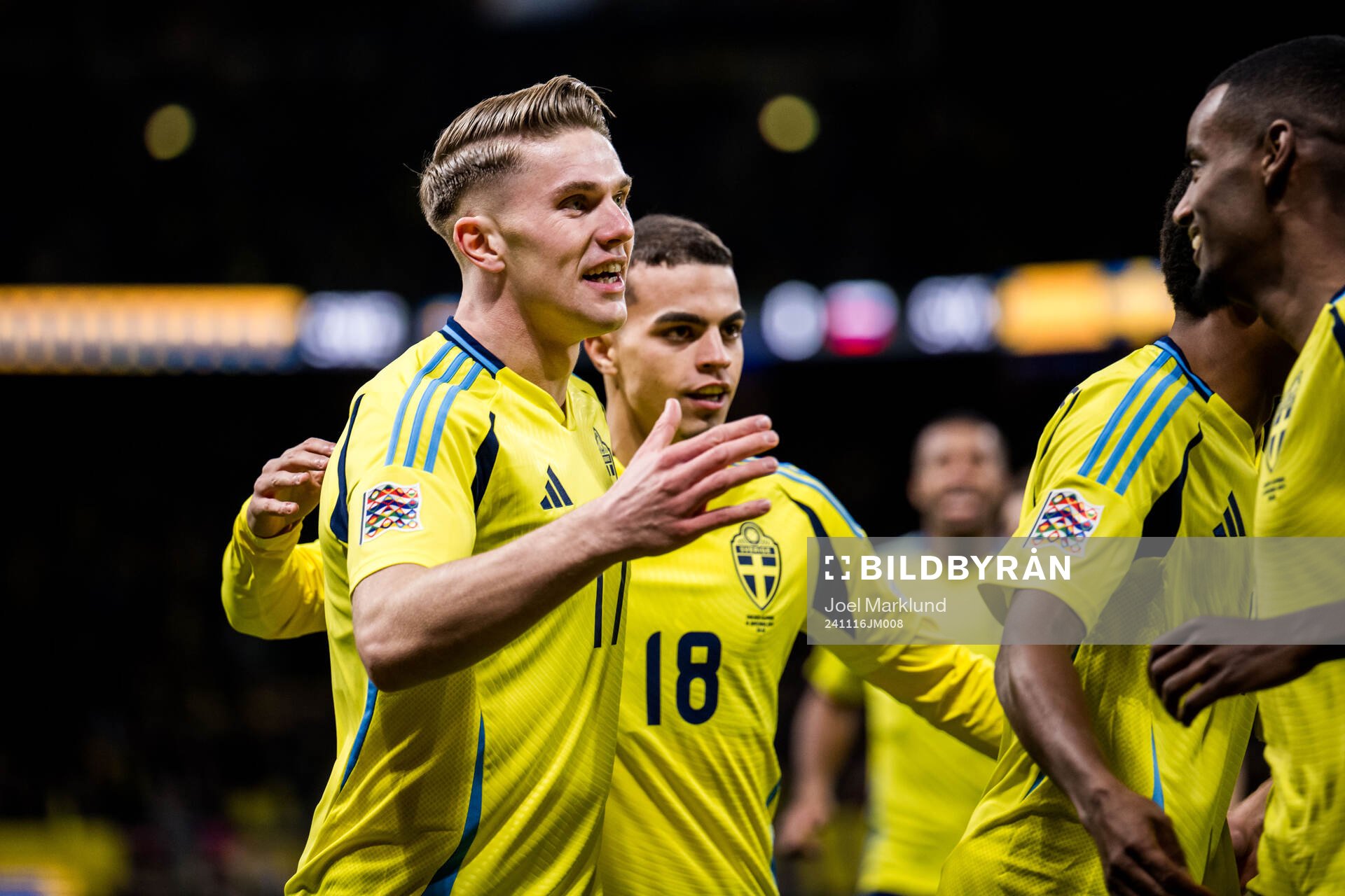 Viktor Gyökeres of Sweden celebrates scoring 1-0