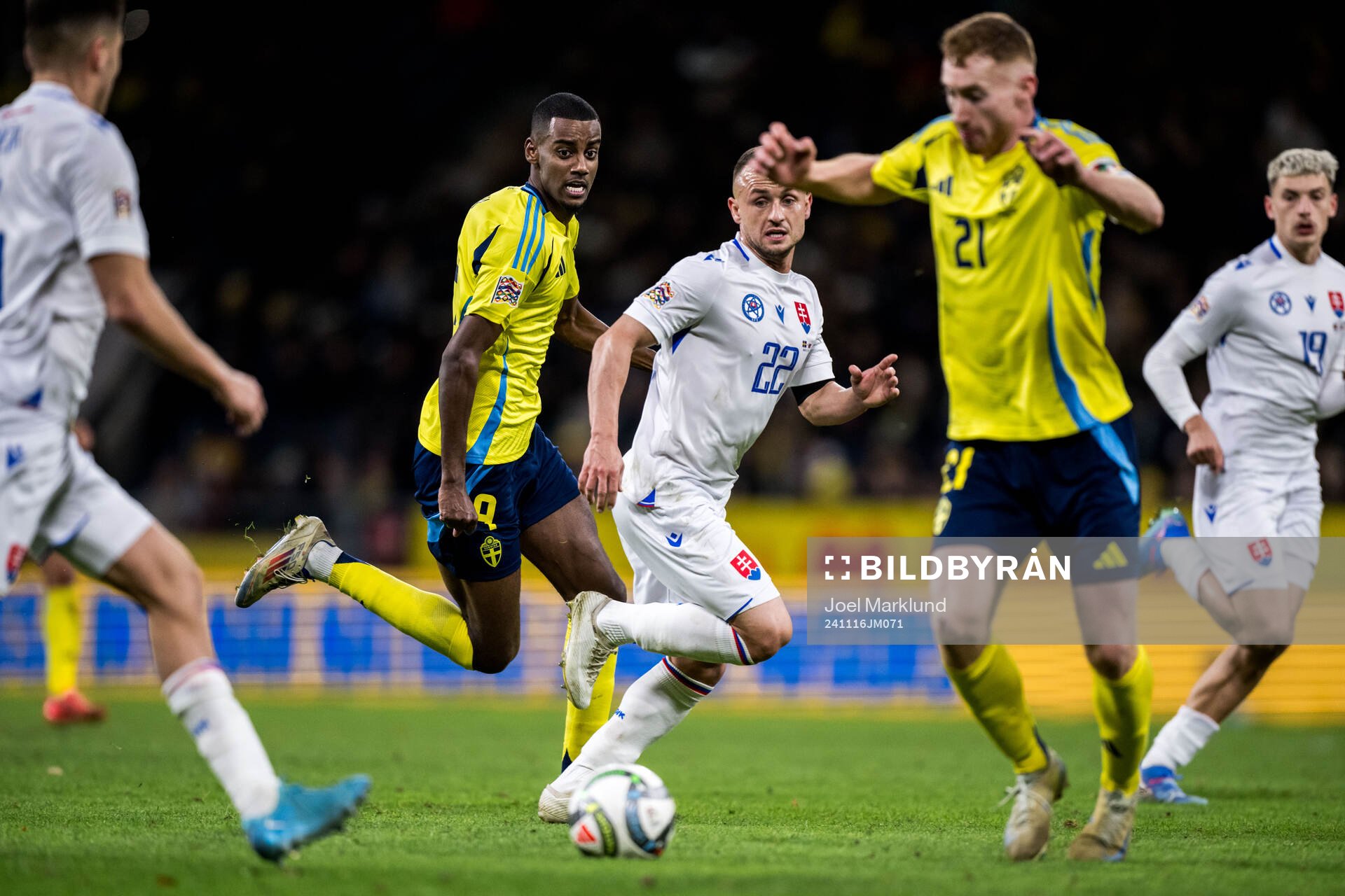 Alexander Isak and Dejan Kulusevski of Sweden and Stanislav