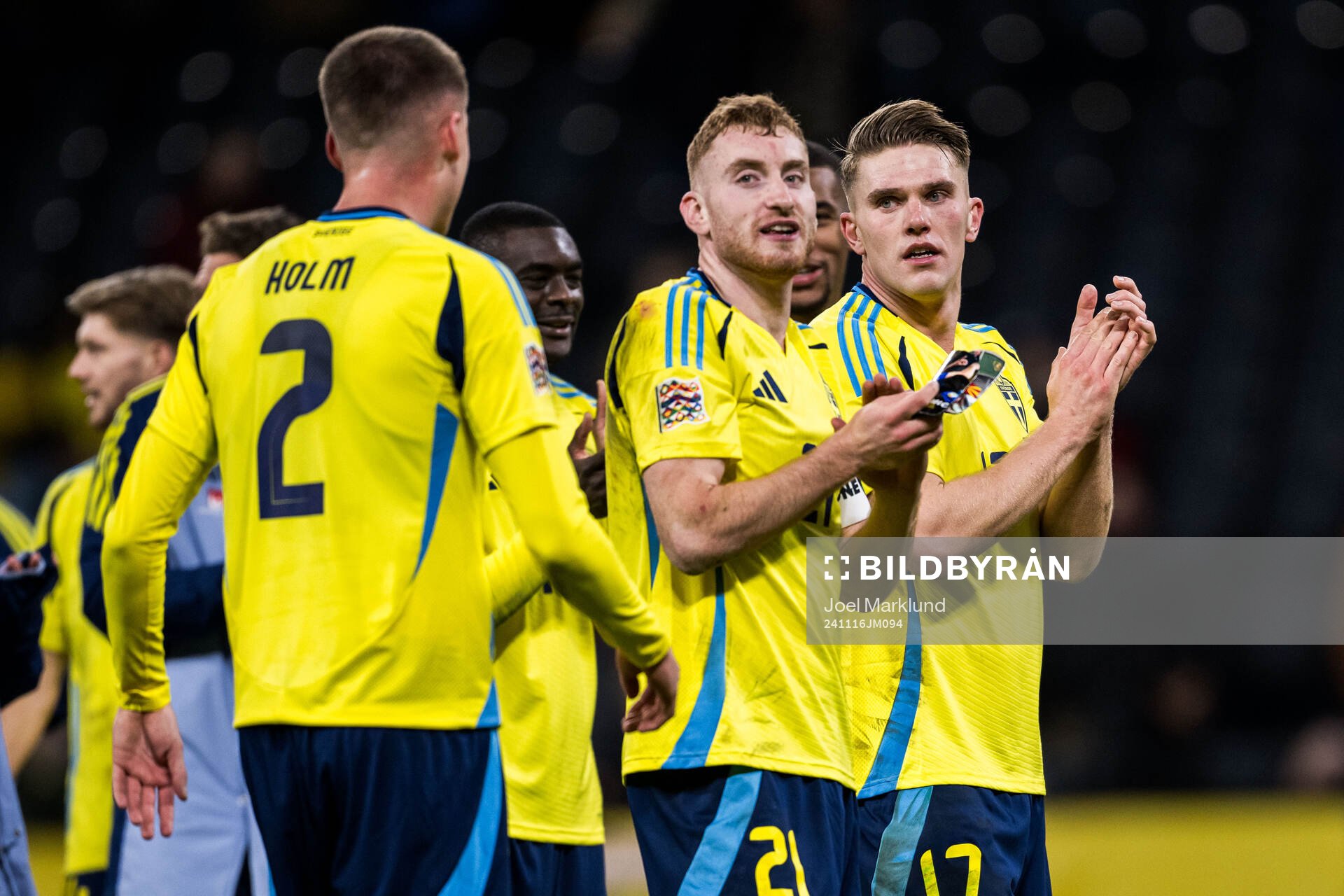 Emil Holm, Dejan Kulusevski and Viktor Gyökeres of Sweden