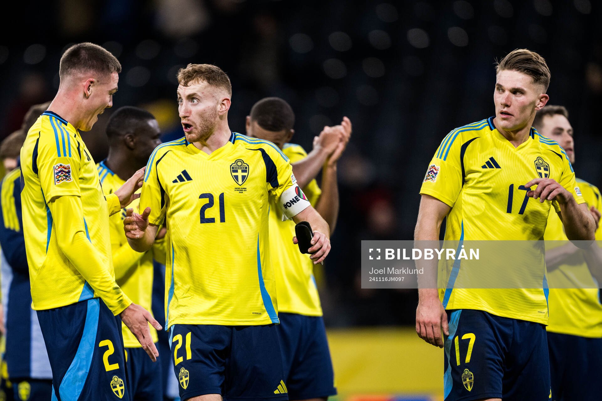 Emil Holm, Dejan Kulusevski and Viktor Gyökeres of Sweden