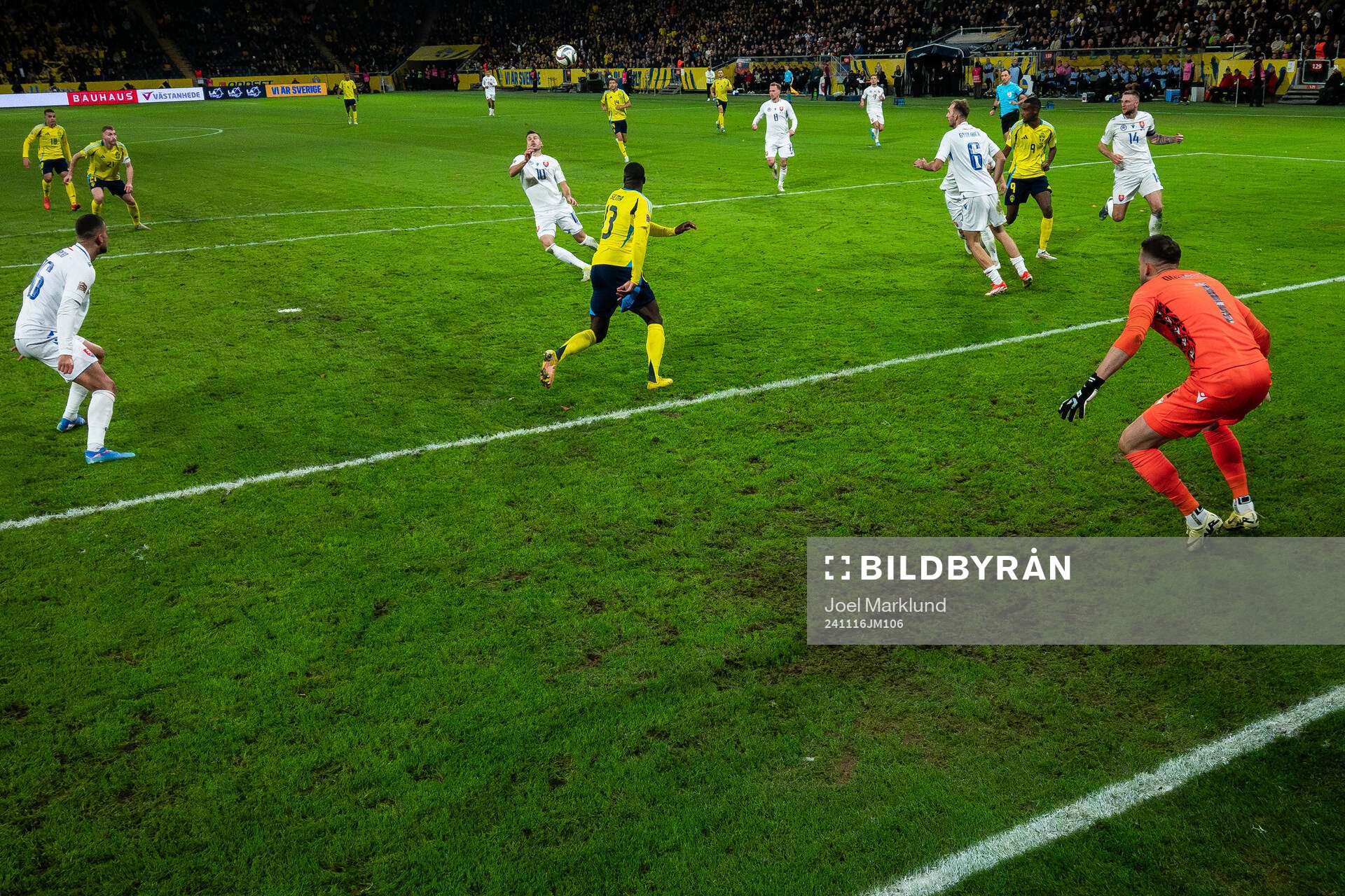 Action in front of goalkeeper Martin Dubravka of Slovakia