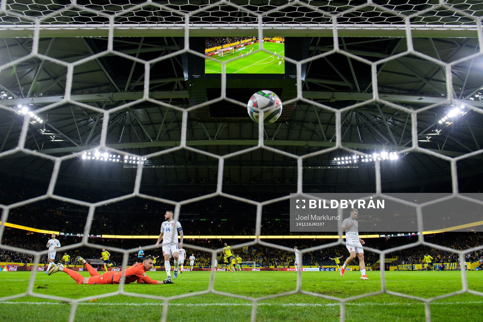Goalkeeper Martin Dubravka of Slovakia lets in the 1-0 goal