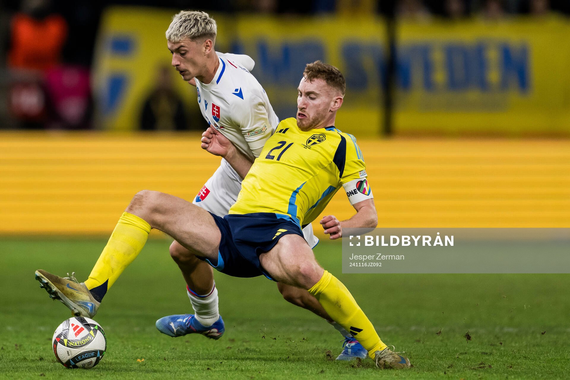 Tomas Rigo of Slovakia and Dejan Kulusevski of Sweden