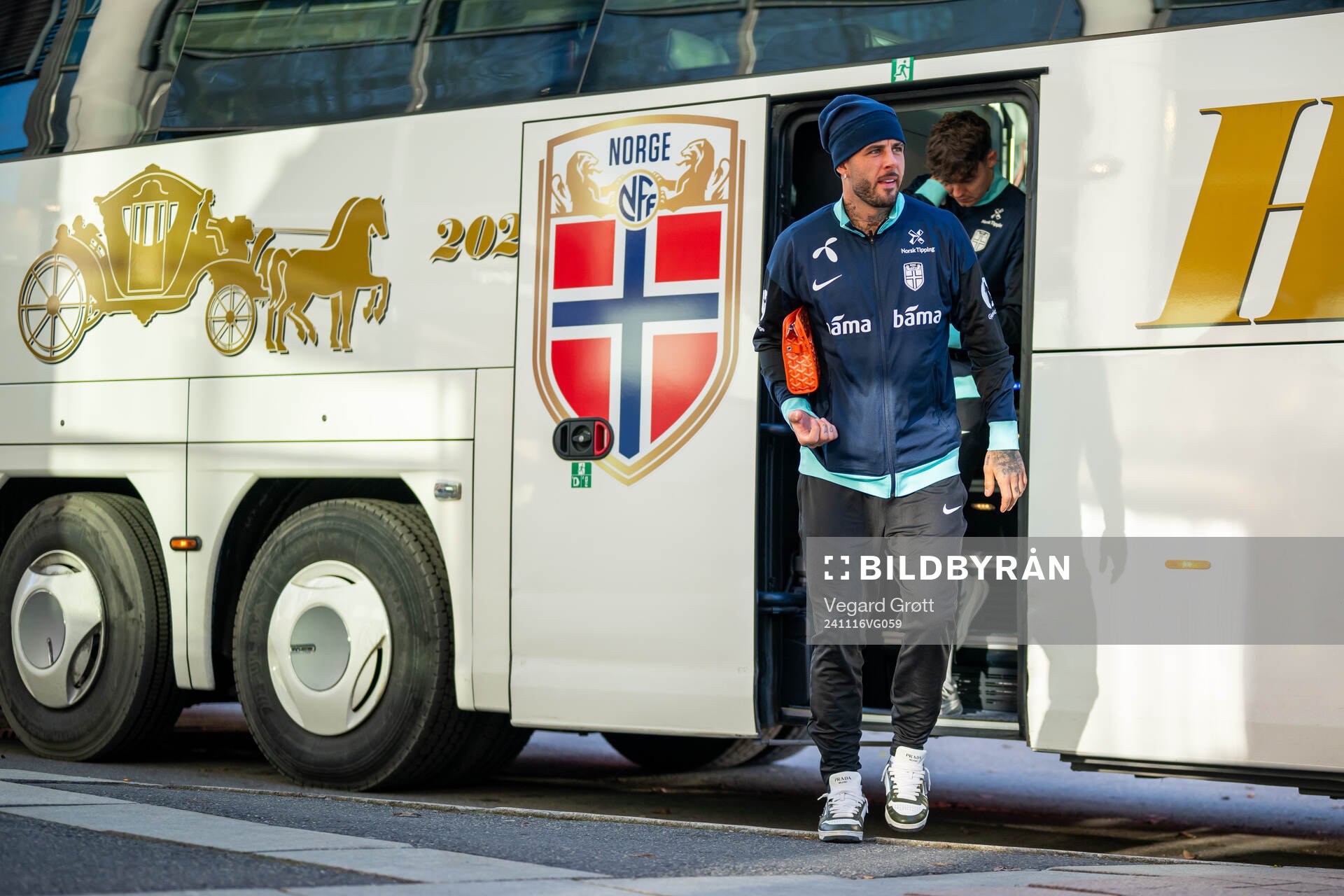 Aron Dønnum of the Norwegian national football team arrives