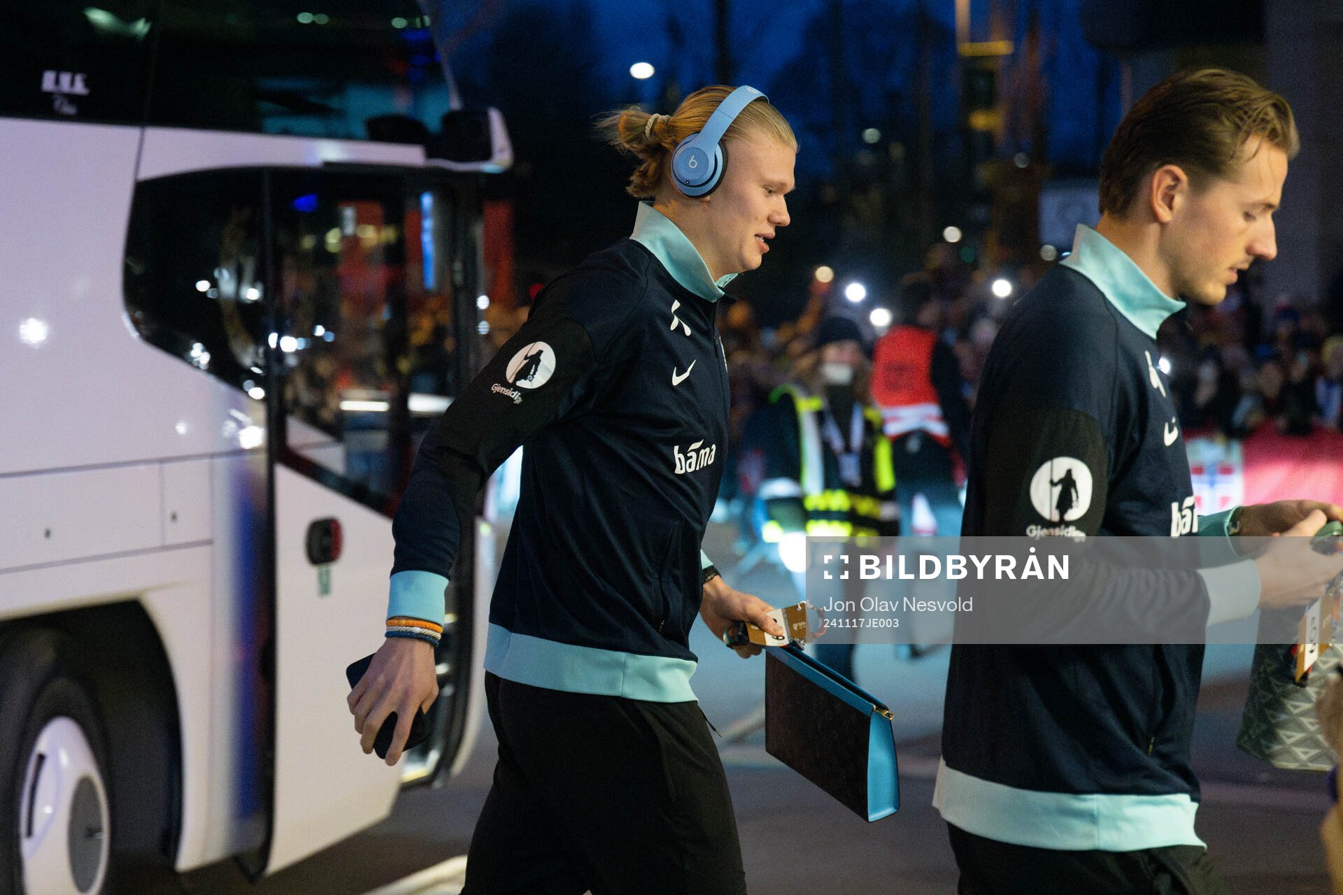 Erling Braut Haaland and Sander Berge of Norway arrive