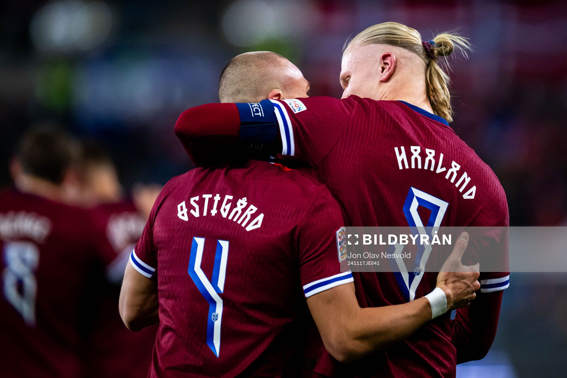Leo Østigård and Erling Braut Haaland of Norway celebrate