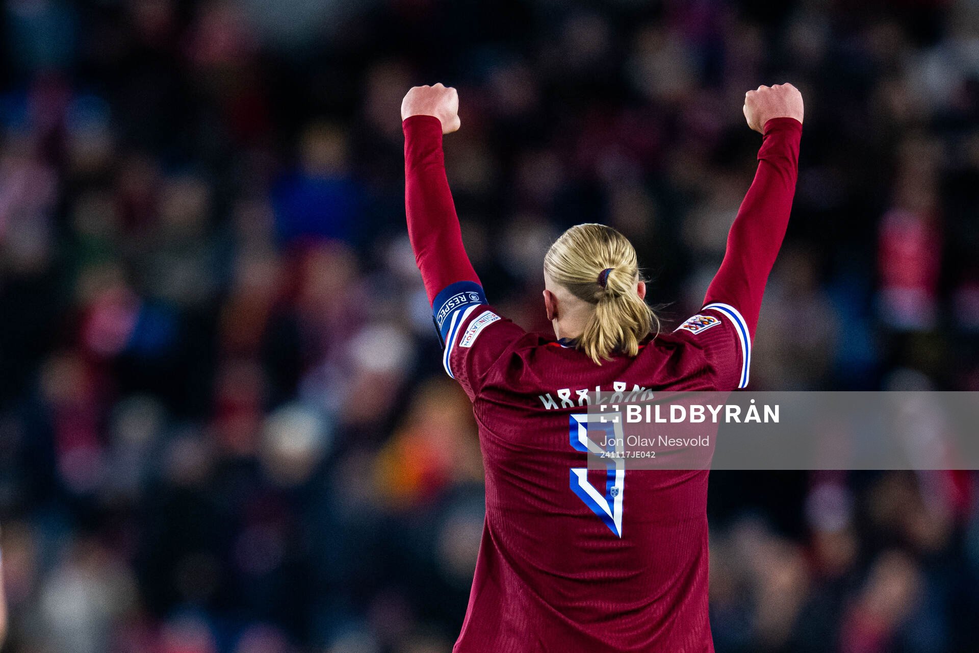 Erling Braut Haaland of Norway celebrates scoring 1-0 during the Nations League football match between Norway and Kazakhstan on November 17, 2024 in Oslo.