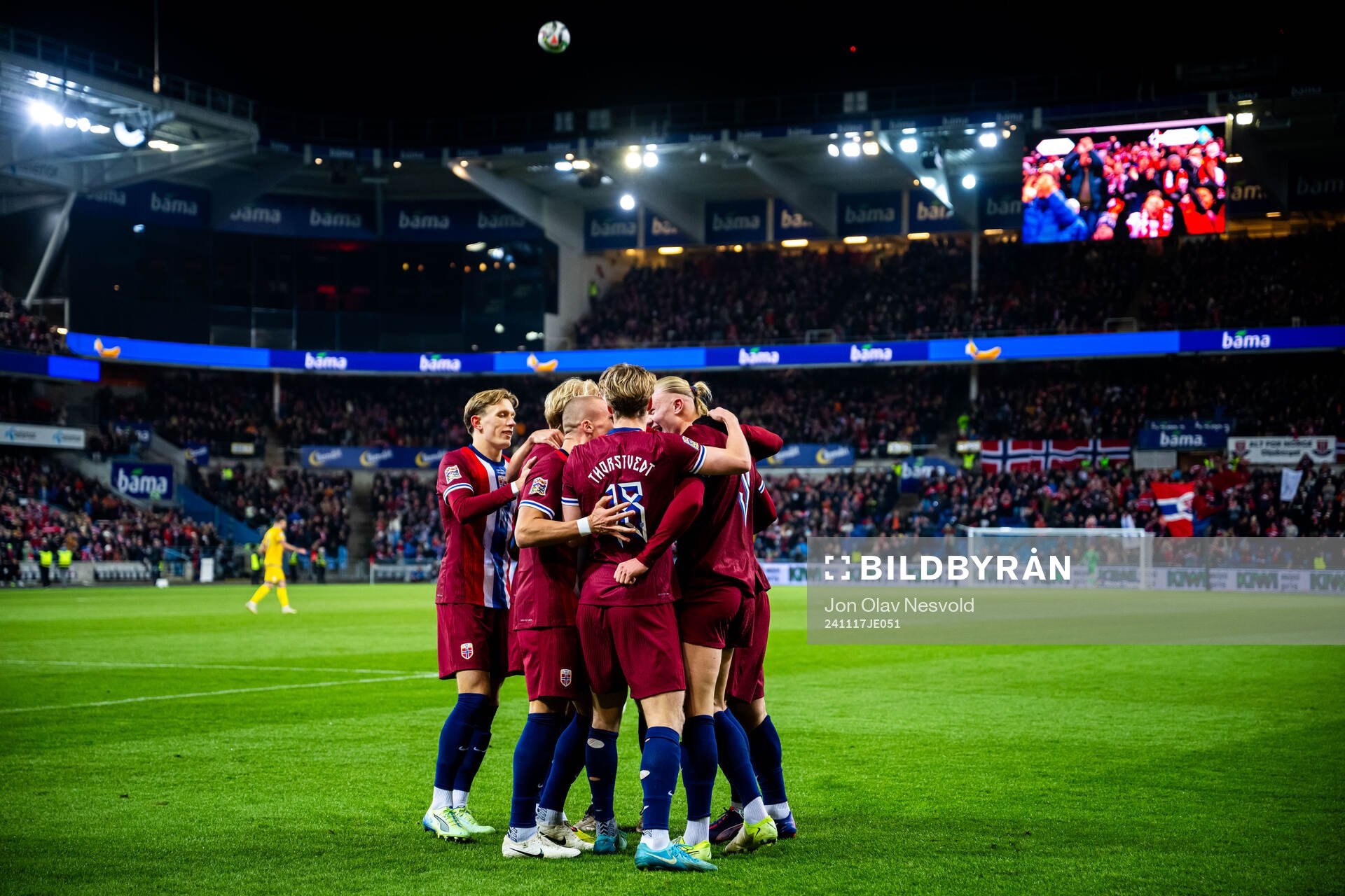 Players of Norway celebrate 1-0. By Erling Braut Haaland