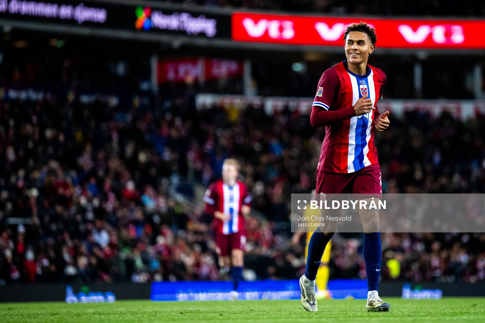 Antonio Nusa of Norway celebrates scoring 5-0