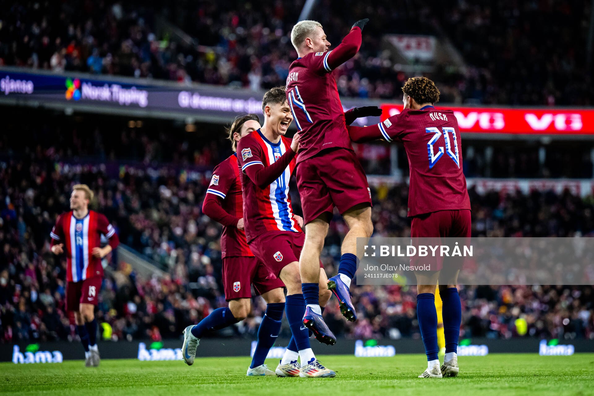 Antonio Nusa of Norway celebrates scoring 5-0