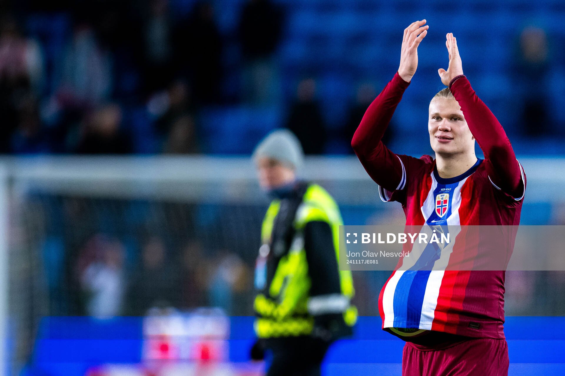 Erling Braut Haaland of Norway celebrates after the Nations League football match between Norway and Kazakhstan on November 17, 2024 in Oslo.