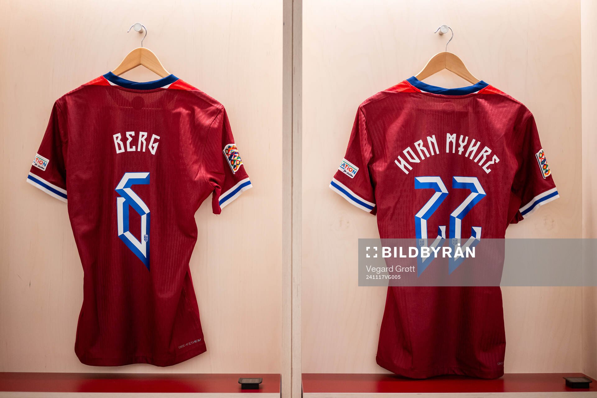 The kits of Patrick Berg and Felix Horn Myhre of Norway in