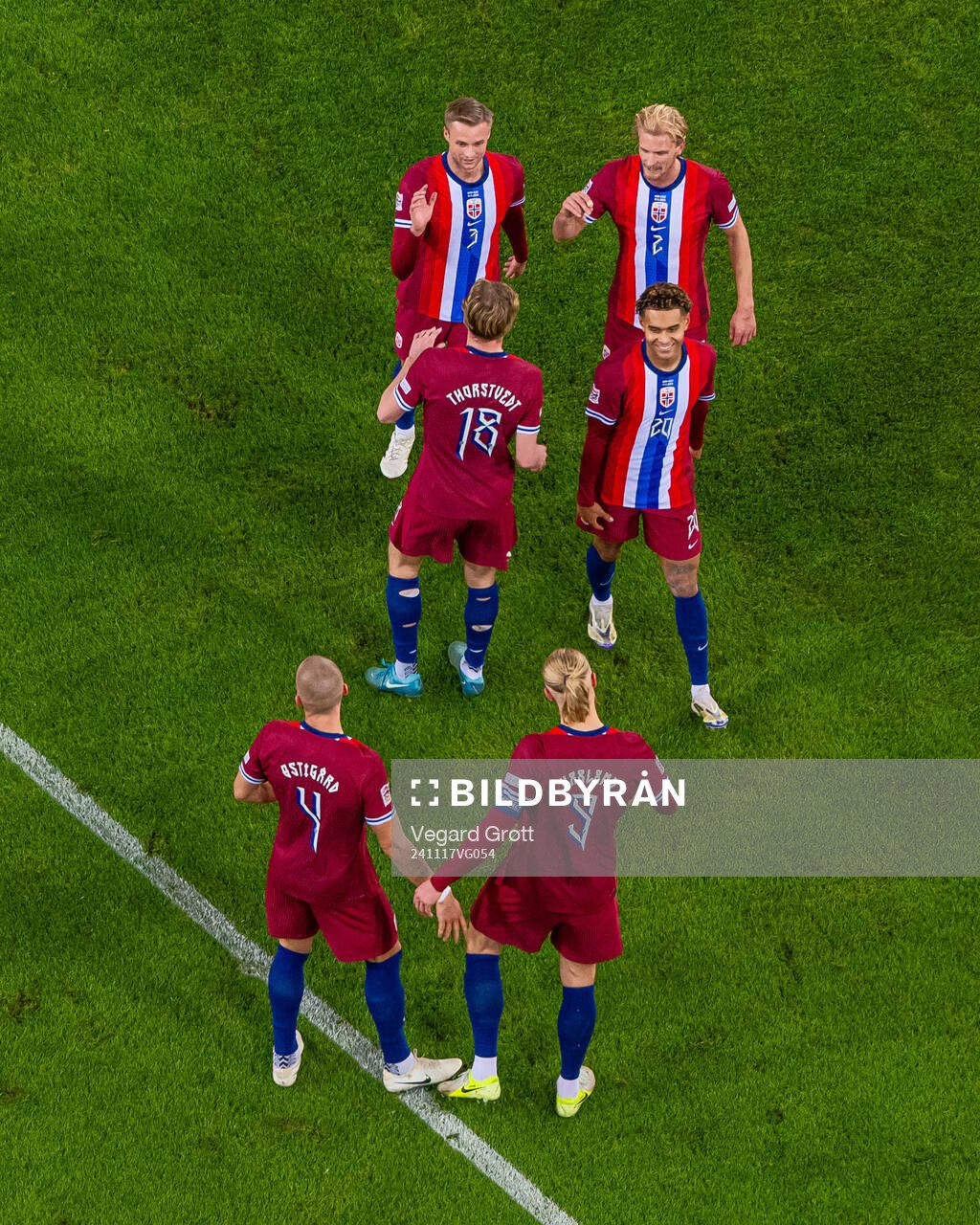 Erling Braut Haaland of Norway celebrates with teammates