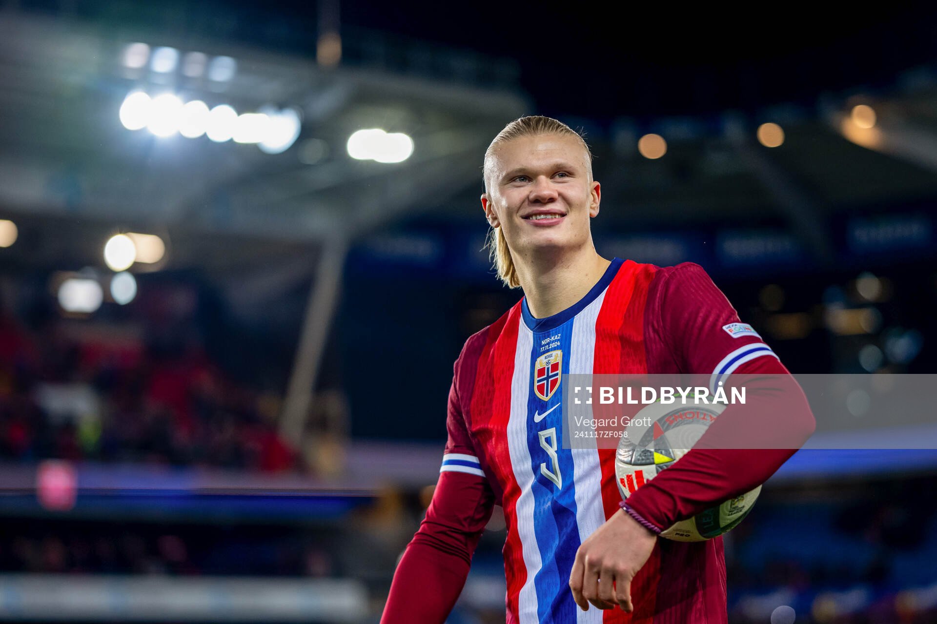 Erling Braut Haaland of Norway with the match ball