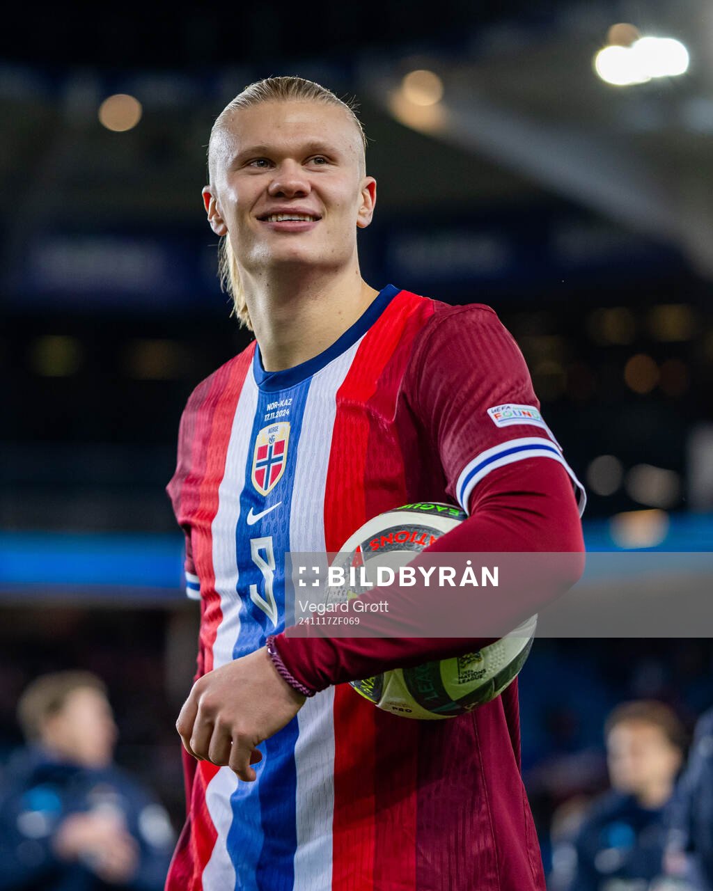 Erling Braut Haaland of Norway with the match ball