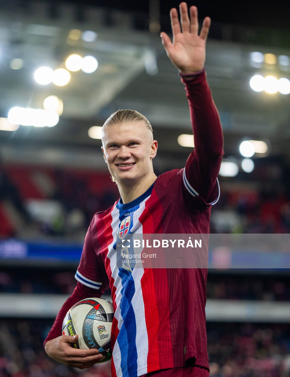 Erling Braut Haaland of Norway with the match ball