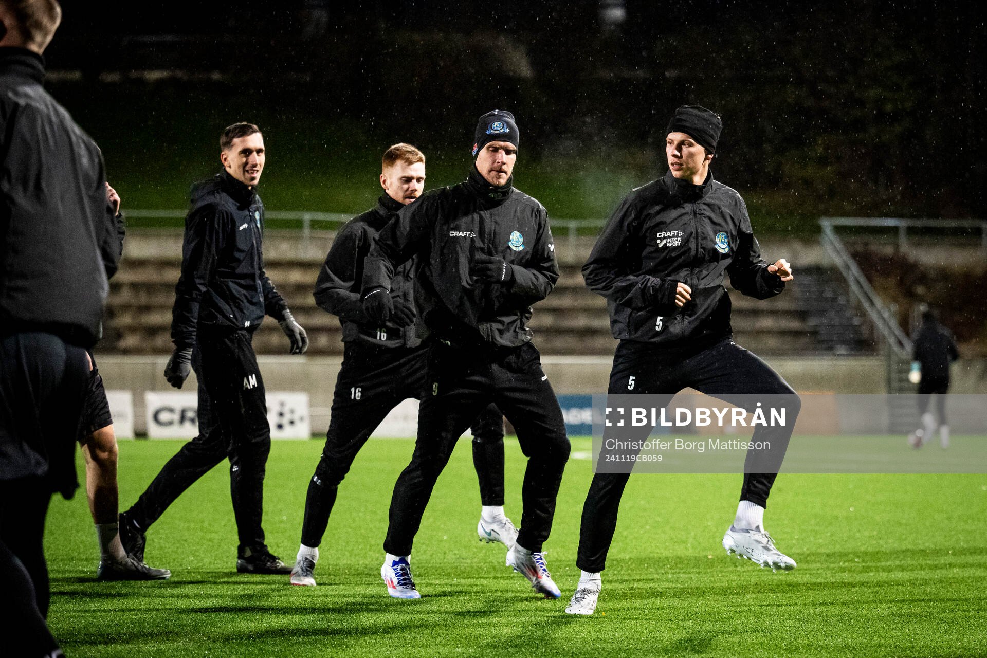 Dennis Olofsson, Linus Olsson och Jakob Andersson under en fotografering med Lunds BK den 19 november 2024 i Lund.