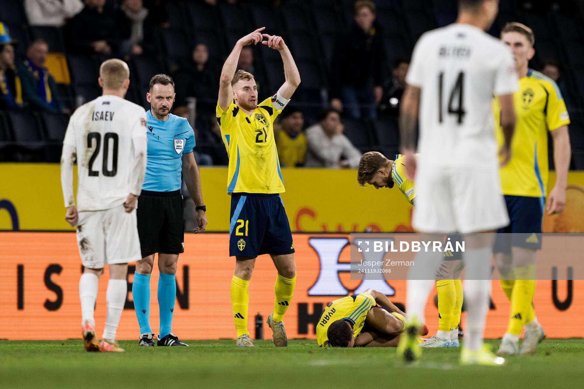 Yasin Ayari of Sweden in pain
