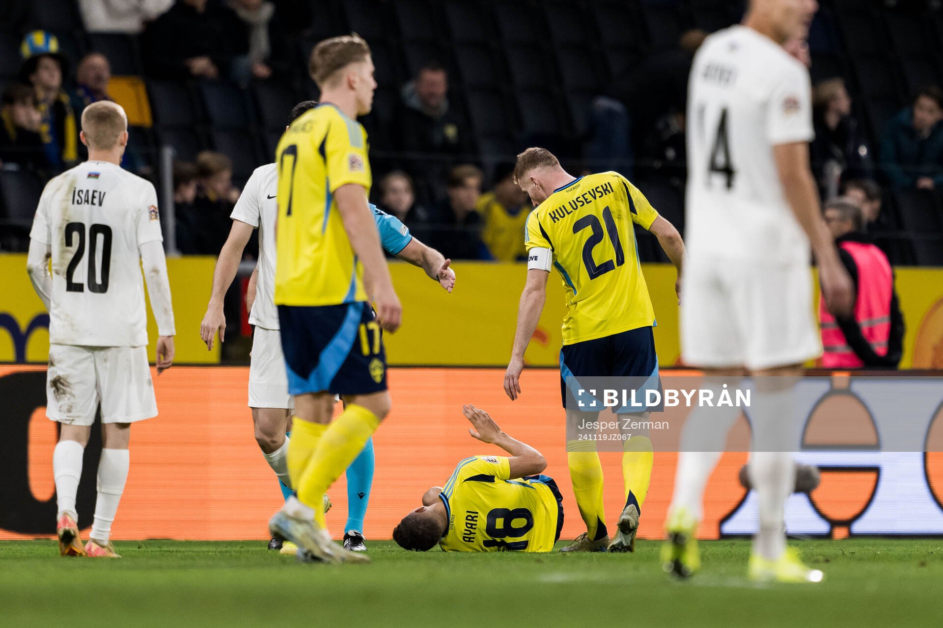 Yasin Ayari of Sweden in pain