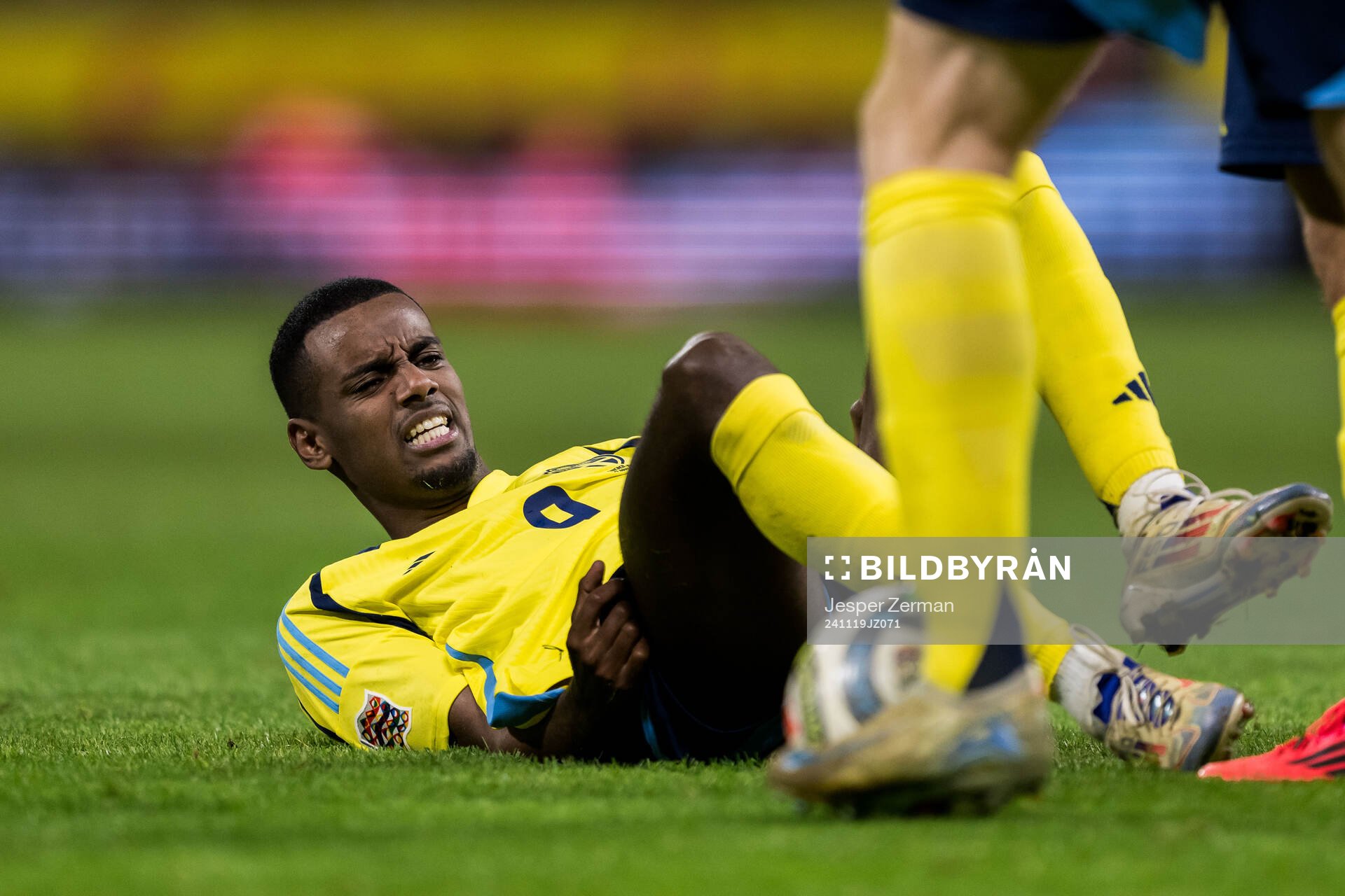 Alexander Isak of Sweden in pain