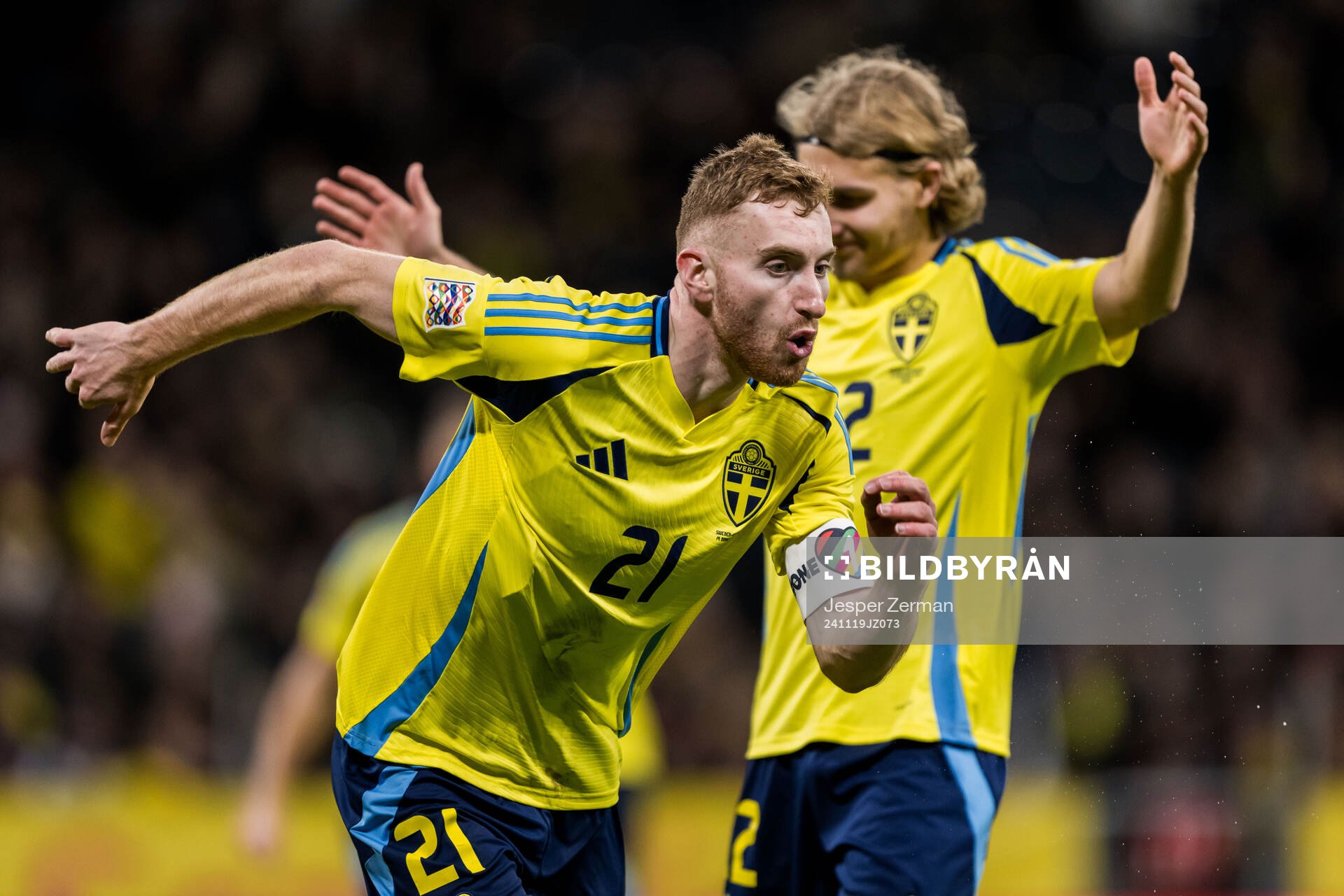 Dejan Kulusevski of Sweden celebrates with Sebastian Nanasi