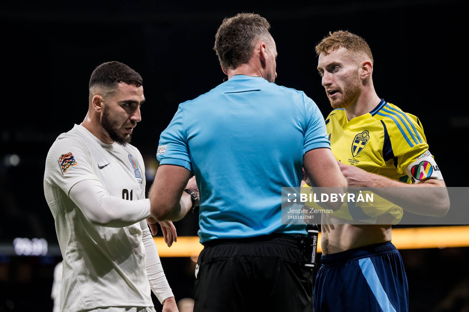 Elvin Jamalov of Azerbaijan and Dejan Kulusevski of Sweden